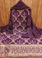 Chanderi Purple Festival Wear Crosset Work Dress Material